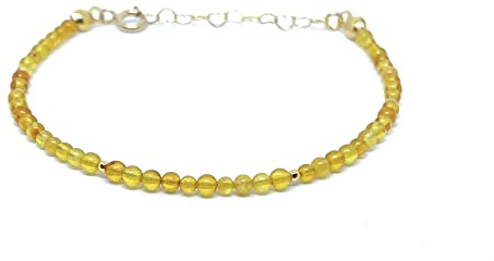 Pulsera de Ámbar báltico de 3 mm de grosor plata de peimera ley chapada en oro amarillo de 24k ajustable de 16cm a 19 cm