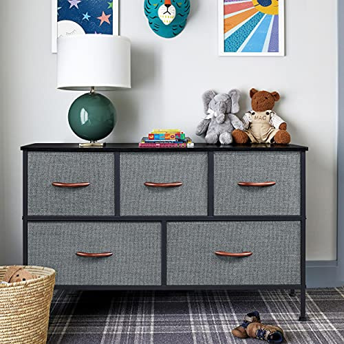 Yaheetech Chest of Drawers, Fabric Storage Unit with 5 Drawers for Bedroom/Living Room/Closet/Nursery/Hallway, Dark Grey