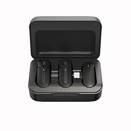 ZVO Kabelloses Mikrofon für iPhone iPad, kabelloses Lavalier-Ansteckmikrofon mit 2 Mikrofonen, Auto-Synchronisierung und Rauschunterdrückung, Mikrofon mit Ladehülle für YouTube Livestream TikTok Vlog