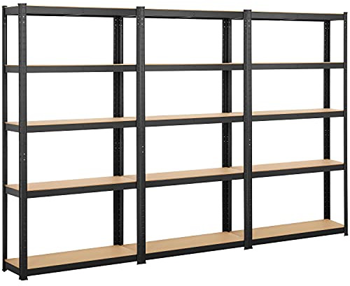 Yaheetech Lagerregal Schwerlastregal mit verstellbaren MDF-Böden, Organizer Regale für Garage, Wohnzimmer, Küche, Kellerraum 270x30x180cm/schwarz
