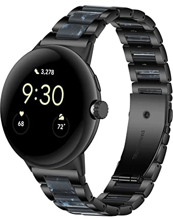 Gheper Resin Edelstahl Armband Kompatibel mit Google Pixel Watch 2 2023/Pixel Watch 2022 Smartwatch Schnelle Passform Metallarmband Ersatzarmband für Damen Herren