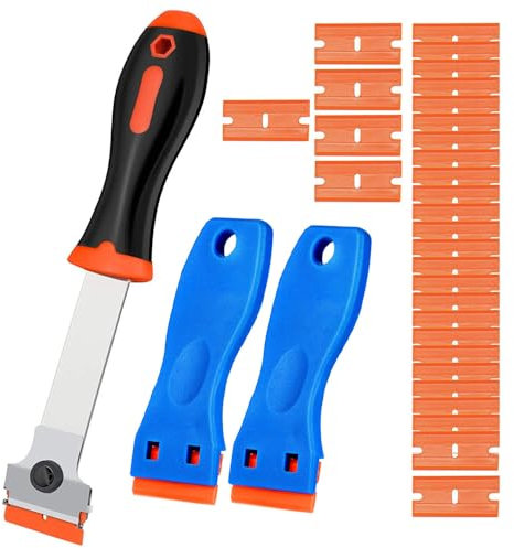 Gebildet Plastic Razor Blades Scraper Tool Kit- 3 Pack Wall Paint Remover with 30 Pcs Plastic Blades, No Scratch Car Window Glass Vinyl Adhesive Floor Stove Decal, Tape, Sticker Removal Cleanings