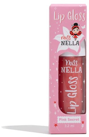 Miss Nella Pink Secret Lipgloss, rosar feuchtigkeitsspendender Kinder-Lipgloss, Mango Melone, sanft zur Haut. Gibt einen Hauch von Farbe, mit extra Glanz.