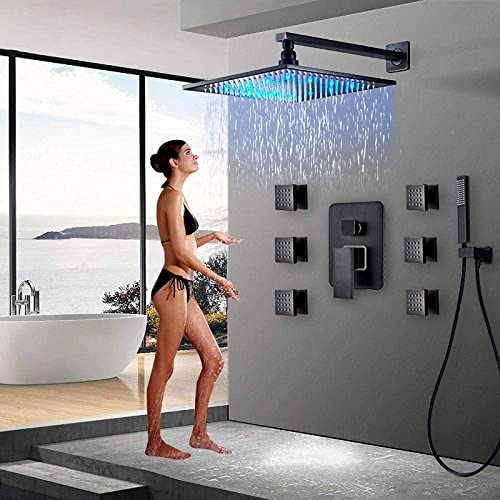 Badezimmerarmatur Schwarz Bronze Regendusche Badewannenarmatur Wandmontage Badewanne Dusche Mischbatterie Badezimmer Duscharmatur Duschset - 12-Zoll-Duschgarnitur