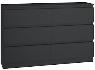 VBChome Kommode mit 6 Schubladen 120 x 30 x 75 cm Schwarz Grifflose Schubladenkommode Mehrzweckschrank für Flur Schlafzimmer Wohnzimmer Kinderzimmer Modern Schwarz