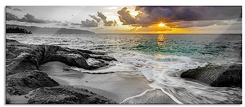 Pixxprint Glasbild Panorama, Wandbild aus Echtglas, Sonnuntergang auf Hawaii, 100x40 cm, inkl. Aufhängung und Abstandshalter