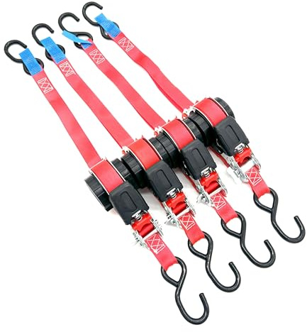 Automatik Zurrgurt Spanngurt mit S-Haken 5,0m x 25 mm 350/700 daN, 4er Set, Rot, für PKW und Anhänger