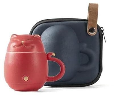 RAEF Lucky Cat Portable Tea Mug Travel Set For Business Trip Single Person Carry Water Cup Filter Quickly Brew Utensils Drinkware