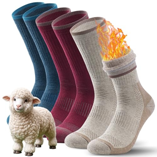 TANSTC Calze in Lana Merino, Calzini Invernali Classici, Traspiranti, per Uomo e Donna, Antiscivolo, Colorato 3 Paia, 35-38
