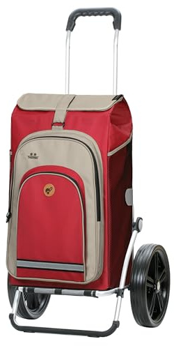 ANDERSEN Einkaufstrolley - Royal Shopper Hydro 2.1 rot | mit Kugellagerrädern, große Räder, 29 cm, aus Alu, bis 50 kg - Tasche mit Rucksackfunktion, Thermofach, viel Stauraum, 62 L