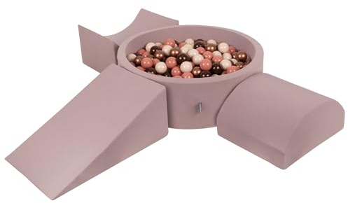 KiddyMoon Spielplatz Aus Schaumstoff Mit Rund Bällebad (200 Bälle) Ballgruben Für Babys Spielbad Hindernisläufen, Erikafarben:Braun/Kupferrot/Pastellbeige/Lachsfarben