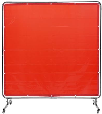 VEVOR Rideau de Soudage avec Cadre, 1,8x1,8 m Écran de Protection pour Soudure en Vinyle Ignifuge sur 4 Roues Pivotantes 2 Verrouillables, Rideau Mobile Professionnel pour Atelier, Industrie, Rouge