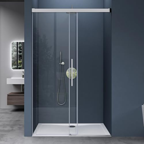doporro Duschtür Nischentür 130x195cm ESG-Sicherheitsglas mit Soft-Close | Duschkabine aus Klarglas inkl. Nanobeschichtung | Duschabtrennung mit Chrom Rahmen | Teramo12K