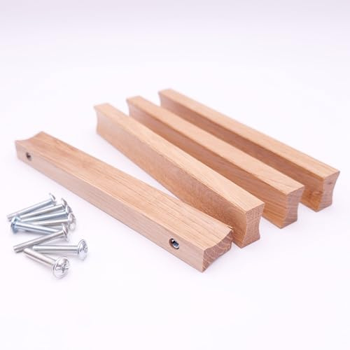 JOWE Möbelgriffe aus Holz inkl.Schrauben - 4 Stk Griffleisten aus Eiche natur | Form: X-Form, Bohrabstand 128 mm