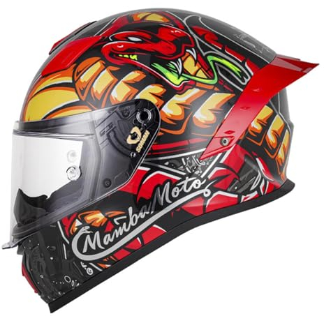 ZXJDP Integralhelm mit DOT/ECE-Zulassung, Leichter Unisex Motorradhelm Vollvisierhelm mit Heckflügel Cooler Jethelm Roller-Helm Scooter-Helm Moped Helm für Männer Frauen,Black red b,XXL