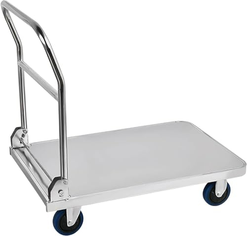Schiebewagen Dolly Plattformwagen aus Edelstahl, beweglicher Handwagen mit Rädern und Griff für Zuhause, Büro, Lager, Fabrik, 200 kg Tragkraft, Plattformwagen (Größe: 304)