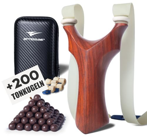 Zwille Steinschleuder Bundle Set,Rotes Rosenholz Slingshot Schleuder mit Gummiband,Einfache Gummiband-Anbindung,Zwille für Erwachsene mit Ersatzgummi und Tonkugeln. (Eckig, Rotes Rosenholz)