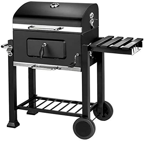 OHMG Holzkohlegrill,Grill Grillwagen,mit Deckel, Edelstahl-Griff, Grillrost und Thermometer, Auf- und Abbau ohne Schrauben,BBQ Barbeque Camping,Terrasse,Garten ﻿ (107 * 115 * 68cm)