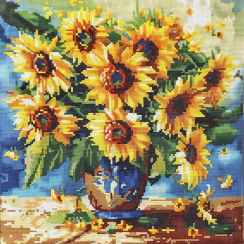 RKFLGEW DIY knüpfen set anfänger Sonnenblume knüpfkissen mit vordruck FantasieblumenKnüpfhaken-Sets für Anfänger，handgefertigte Handarbeiten，DIY-Wurfkissen，Kunsthandwerk，Heimdekoration 43x43cm