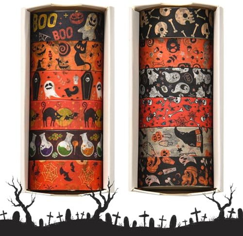 CavspkArt 12 Rolls Halloween Washi Tape Set Halloween Ghosts Pumpkin Skulls