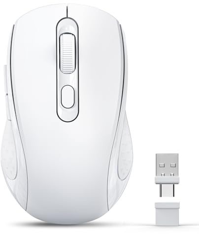 Ratón inalámbrico para computadora con receptor dual BT5.0 y USB-A/C 2 en 1, recargable silencioso, compatible con dispositivos tipo C y puerto USB/MacBook Pro/Air/iPad/Chromebook/portátil, color