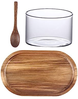 FUNOMOCYA Holztablett Oval Serviertablett Für Kaffee Und Tee Ablagetablett Mit Glasbecher Und Löffel-Set