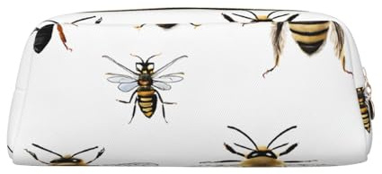 ASPOIJHN Funny Bees vielseitiges Leder-Federmäppchen, stilvolle Aufbewahrungstasche für Schule, Büro, Schreibwaren, Kosmetiktasche, Münzen, Organizer, gold, Einheitsgröße, Krawattenetui
