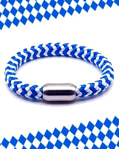 JoJewelry bayrisches Trachten-Armband Blau Weiß mit Edelstahlmagnetverschluss und Geschenkbox