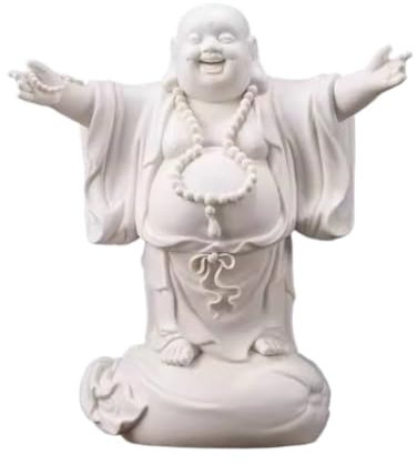 RUVOO Buddha Figur, 12,2 Zoll Buddha Statue Keramik Skulpturen Großer Bauch Glücklicher Lachender Buddha Für Home Office Desktop Dekor Skulptur Deko Statue für Balkon(B)