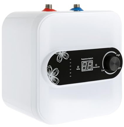 Scaldacqua istantanea per doccia, 1500 W, 8 l, mini scaldabagno istantaneo con valvola di scarico di sicurezza, 30 – 65 °C, mini scaldabagno per bagno, cucina, lavandino, bianco