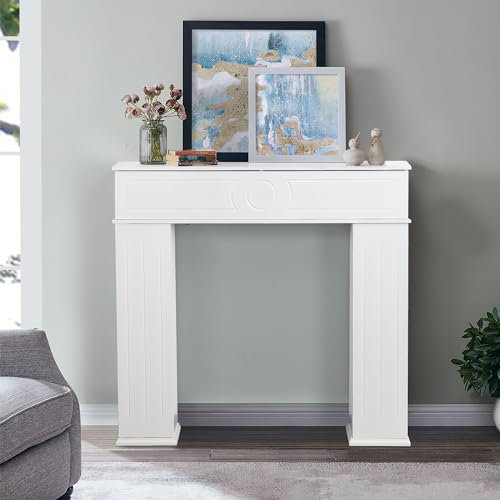 YLSZHY Cheminée électrique de 106,7 cm, cheminée en bois avec armoire de rangement, table console de cheminée blanche pour salon, chambre à coucher
