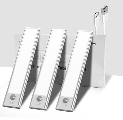 Schrankbeleuchtung mit Bewegungsmelder 3PK, 600mAh Nachtlicht Bewegungssensor Lichtleiste Dimmbar, 20CM Kabellose Unterbauleuchte LED Sensor Licht für Treppe Schlafzimmer Kleiderschrank