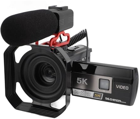 Fabater Videocámara con Cámara de Vídeo 5K, Cámara de Vlogging WiFi de 56MP para Youtube, Grabadora de Cámara con Zoom 18X con Micrófono, Estabilizador de Mano, Parasol, Control Remoto