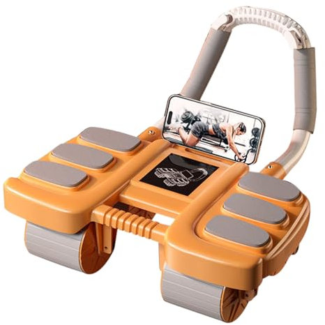 Automatische Rebound Bauchrolle 4-Roller, Bauchtrainer Fitnessgeräte für Zuhause, Bauchmuskeltrainer Abdominal, Rollenrad für Core Trainer 2 in 1 Bauchtrainer Roller (Orange)