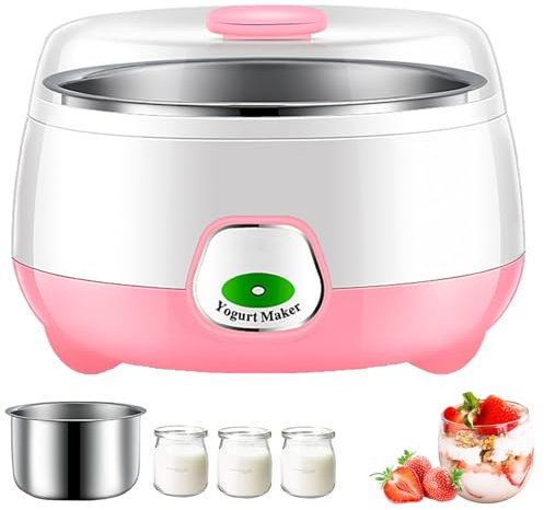 Yogurtiera, Yogurtiera elettrica da 1 litro con 3 Tazze di Vetro, Rivestimento in Acciaio Inossidabile, Controllo Intelligente della Temperatura costante, Macchina Multifunzione per Yogurt Fatto in c