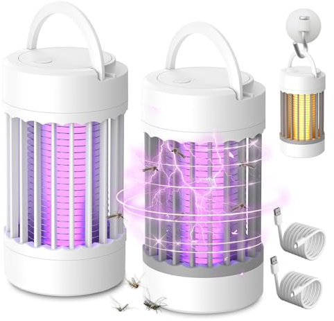 KUWUNG 2 Pezzi Lampada Antizanzare, 2 in 1 Lampada Zanzare con USB Ricarica Cavo, Lampada Zanzare Interno Esterno, 360° UV Zanzariera Elettrica, Zanzare Elettrico