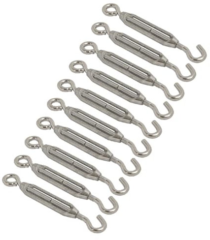 Strong Galvanized Turnbuckle Strainer 5/16 Hook & Eye Heavy Duty Wire Tensioner for Fencing Cable Chain Link Shade Sail Marine Outdoor Use Rust Resistant Steel Tension Adjuster (10 x Turnbuckle)