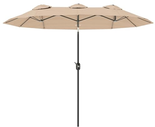 Outsunny Ombrellone da Giardino Doppio Inclinabile a 45° con Manovella e 3 Prese d'Aria, Ombrellone da Esterno in Acciaio e Poliestere, 295x152x222 cm, Caffè