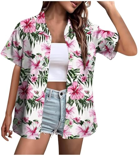 Générique Chemise Hawaienne Femme Hommes Funky Shirt à Manches Courtes Button Down Vacances Ete Imprimé Fleuri Plage Casual Décontractées Vacances Tops Vintage Hawaii Chemise