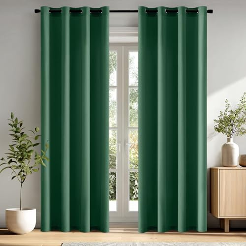 MIULEE Gardinen Voile Vorhänge mit Ösen 2er Smaragdgrün 140x225cm | Halbtransparente leichte Voile Vorhänge mit Metall Ösen, lichtdurchlässig, modern für Wohn- und Schlafzimmer