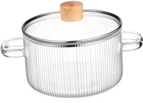 POPETPOP Glass Saucepan Safe to Use Cooking Pot with Lid and Double-Handle Design 1.6l for Kitchen Soup and Stew Preparation