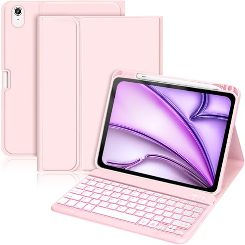 Teclado para iPad Air 11 Pulgadas 2026 2025 2024 M4/M3/M2 / iPad Air 5/4 Generación 10.9 Pulgadas 2022 2020, Teclado Bluetooth Magnético Retroiluminado de 7 Colores para iPad Air 11, Rosa