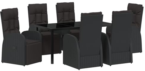 vidaXL Liegestuhl-Set für den Garten mit 2 Stühlen und Kissen in Schwarz aus Poly-Rattan. Chill-Sessel mit Verstellbarer Rückenlehne und Fußstütze. Moderner Loungetisch für entspanntes Sitzen.
