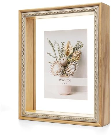 Wontree 8x10 Floating Picture Frame, Solid Pine Wood with Double Sided Real Glass, Fit 5x7 or Display Any Size Photo up to 8x10, Wall Hanging or Tabletop Free-Standing, Natural