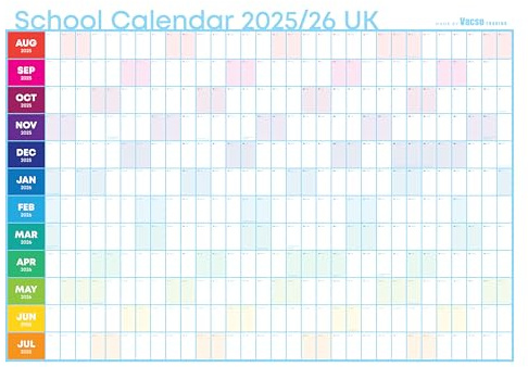 Academic Wall Planner 2025/2026 - Mid Year Planner 25-26- University, School, Teacher Calendar (Rainbow Portrait, Bigger than A2 (610mm x 430mm))
