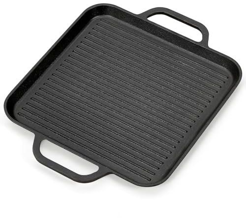 Warmiehomy Cast Iron Griddle Pan,35x28cm Non-Stick Cast Iron Skillet Grill Pan with Double Handles for Gas, Electric, Induction & Oven,Square