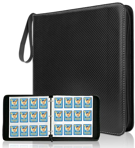 DOVEKERY Trading Card Binder 12 Pocket, 1200 Cards Collection Folder with 50 Sleeves, Zipper Card Organizer Album for Baseball, Sports, Collectible Card(Black, 12Pockets)