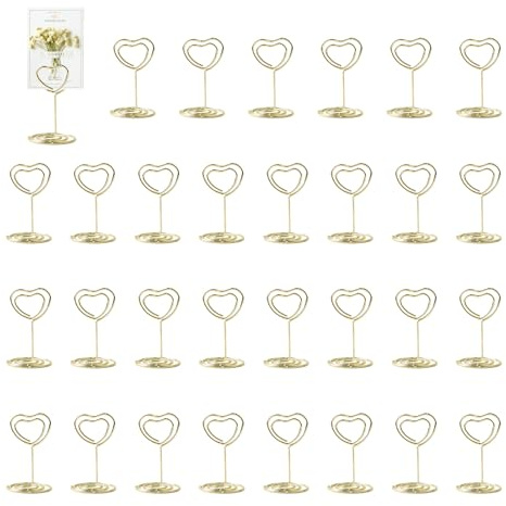 30 Piezas Soporte Tarjetas Mesa Boda, Titulares de Números de Mesa, Memo Clip, Soporte Fotos, para Boda Soporte Fotos Oficina Banquetes Fiesta (Forma de Corazón)