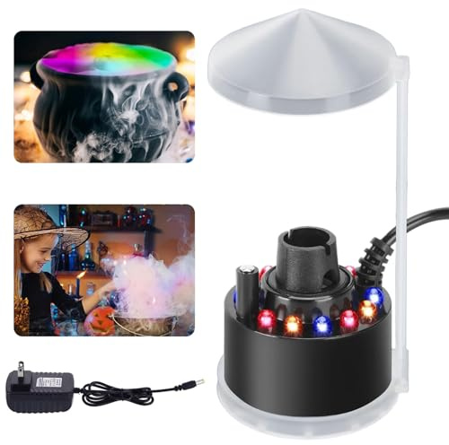 Ultrasonic fog maker, Nebler Ultraschall Vernebler, 12 LED Farbwechsel, Ultraschall Nebelgerät, Mist Maker für Halloween Pumpkin und Hexentopf, Springbrunnen/Teich/Nebel Zerstäuber