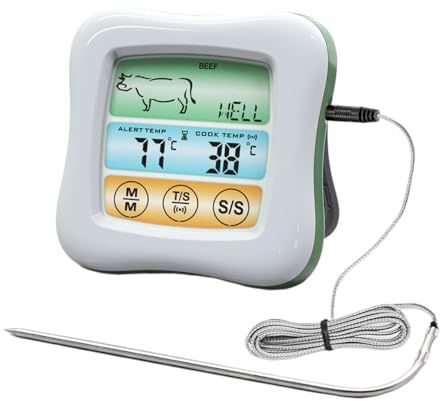 TOYANDONA Termometro Digitale a Sonda Per Cucina e Barbecue Schermo Touch Colorato, Timer Integrato, Resistente e Sicuro Per Uso Domestico